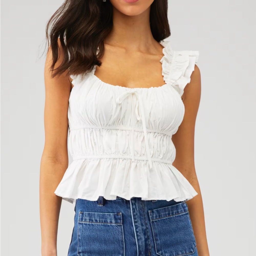 En Saison White Ruffle Tank Top